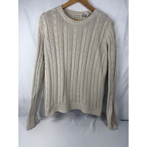 Cherokee Womens Large Beige Cable Knit Sweater 100% Cotton Crew Neck Long Sleeve